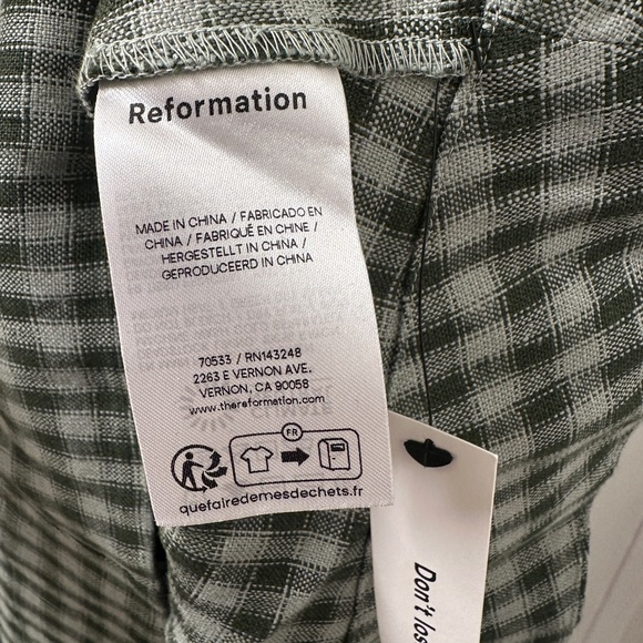 Reformation Roslyn Linen Dress Green - Size 6 - Picture 11 of 12